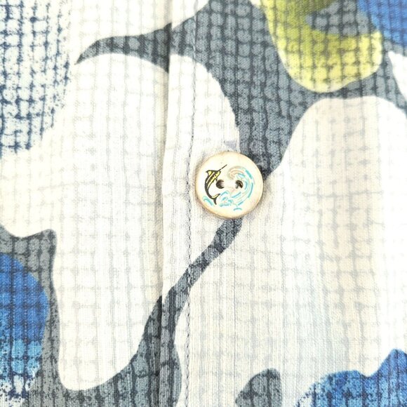 Tommy Bahama Shirt Mens Large Blue Floral Print Hawaiian Wood Button‎ 100% Silk - Picture 2 of 11
